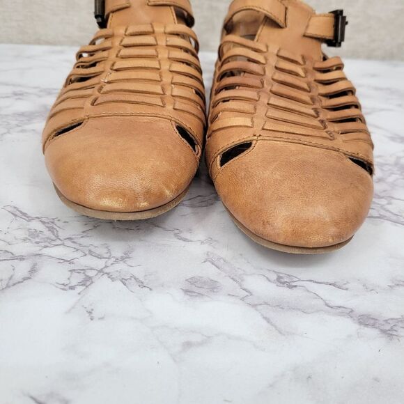 Coldwater Creek Tan Leather Woven Huarache Sandals Closed Toe - Picture 6 of 10